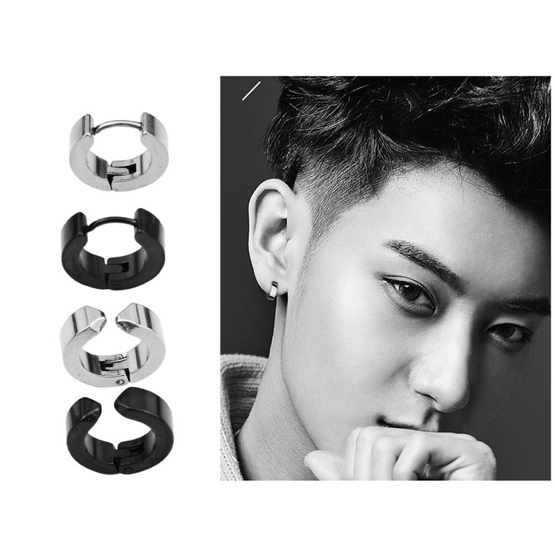 1pc Silver Black Kpop Idol Earrings Hoop EXO Stainless Steel Earring