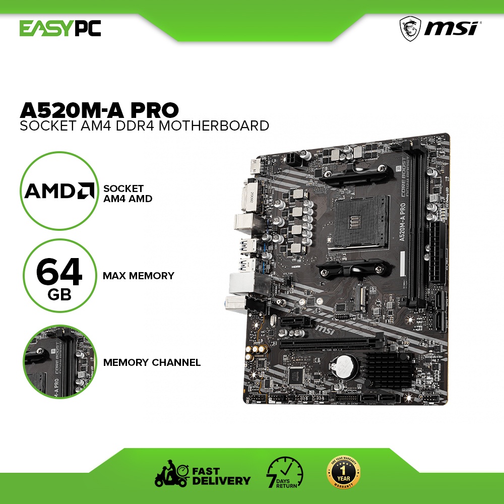 MSI A520mA Pro Socket Am4 Ddr4 Motherboard, Brand new A520 Series