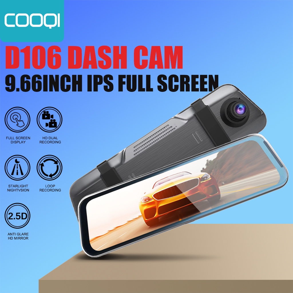 VINOVO HD 9.66' Stream Media Dual Lens FHD 1080P Rearview Mirror Camera