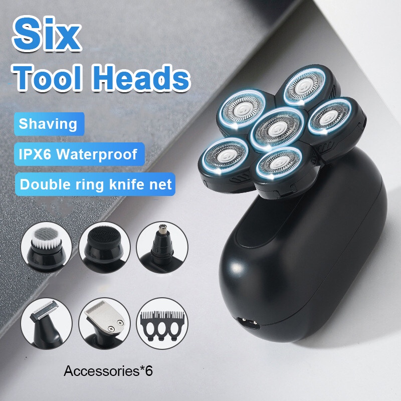 4D 6 in 1 Electric Shaver LED Display six Floating Heads Bald Head