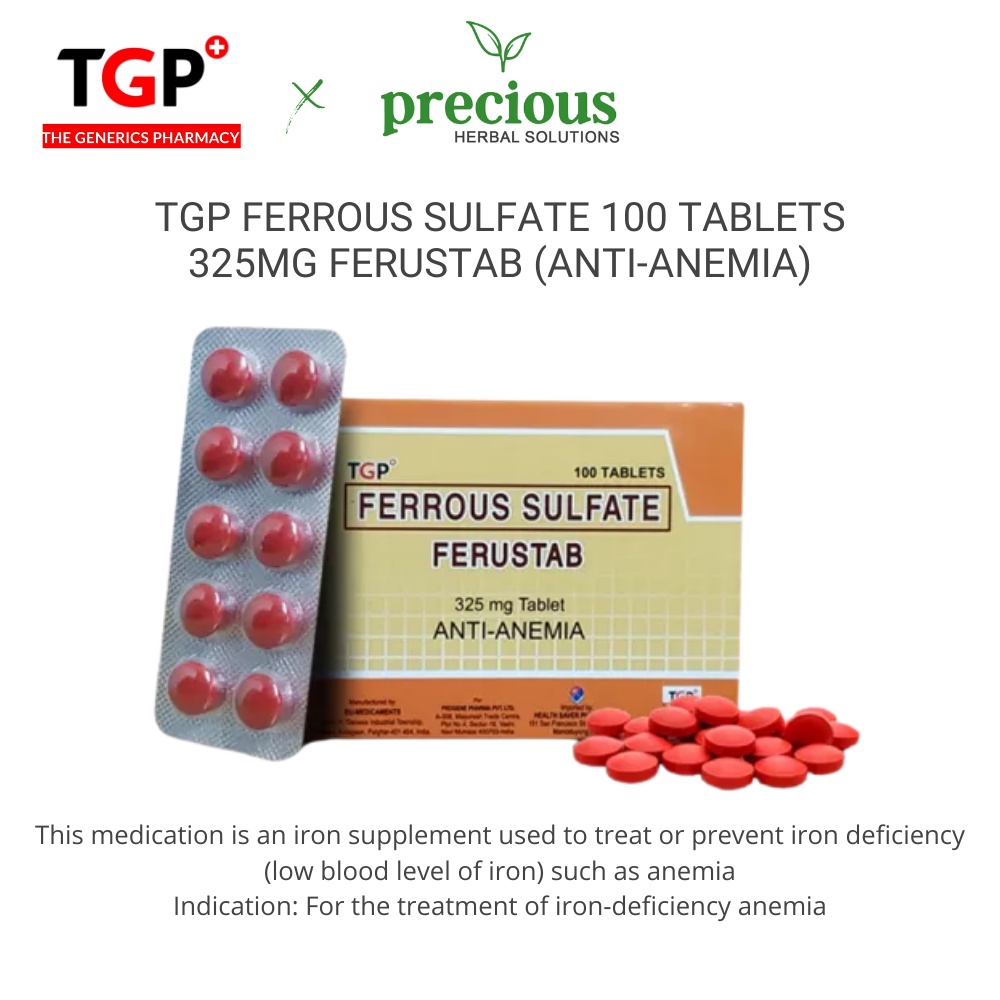 1 Box TGP Ferrous Sulfate 100 Tablets 325mg FERUSTAB (AntiAnemia _MS