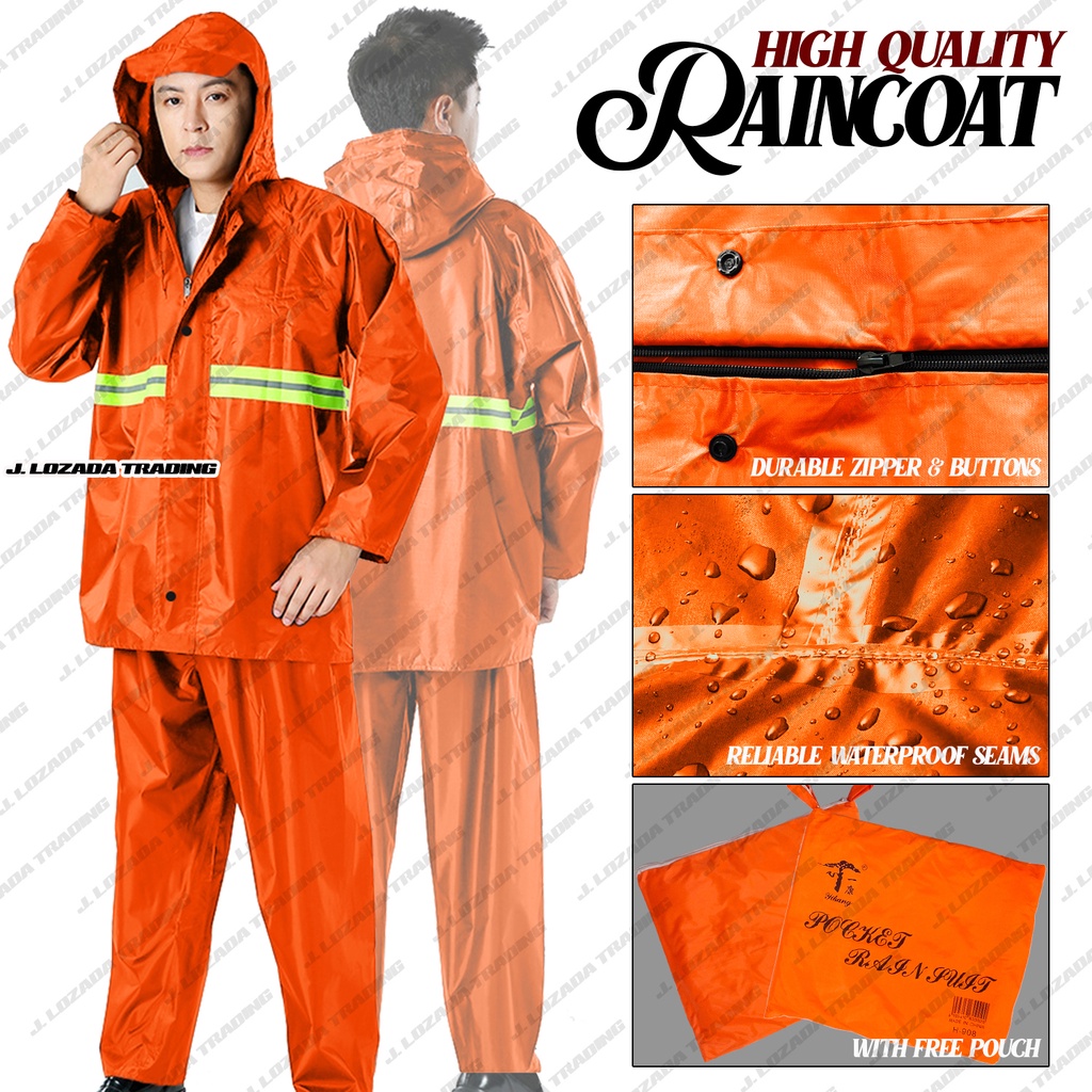 (ORANGE) POCKET KAPOTE MOTORCYCLE RIDER RAINCOAT WITH BAG (PVC MADE