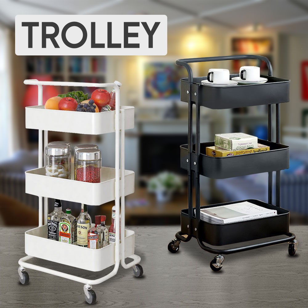 LOCAUPIN NEW 3Tier Kitchen Utility Trolley Cart Shelf Storage Rack