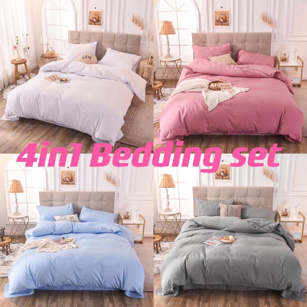 4 in1 Plain Bedsheet Single Double Queen King HotelQuality Bedding with 2 pcs Pillowcase