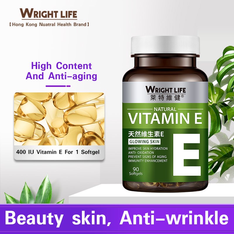 WRIGHT LIFE Vitamin E 90 Softgels 400Iu Grape Seed Oil Vitamine Capsule