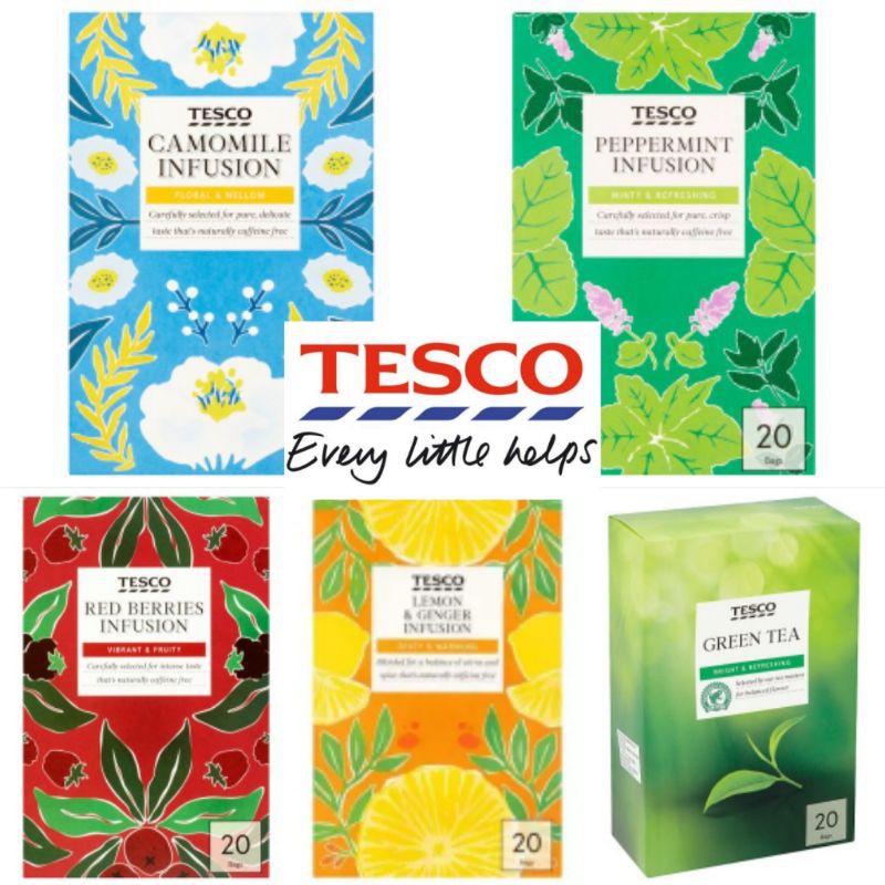 Tesco Infusion Tea Bag Red Berries Camomile Peppermint Green Tea Lemon Ginger Teh Halia