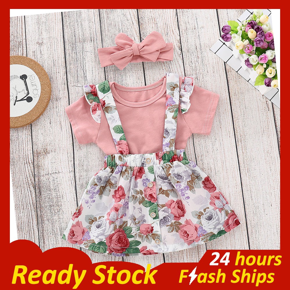 Baby Girl Clothes 3Pcs Set Newborn Clothes Baby Romper Suspender Skirt