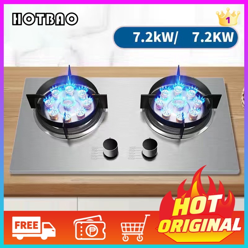 Gas Stove Recessed LPG Stainless Steel Large Gas Stove Dual Cooktop Free 1.5m Hose and Battery