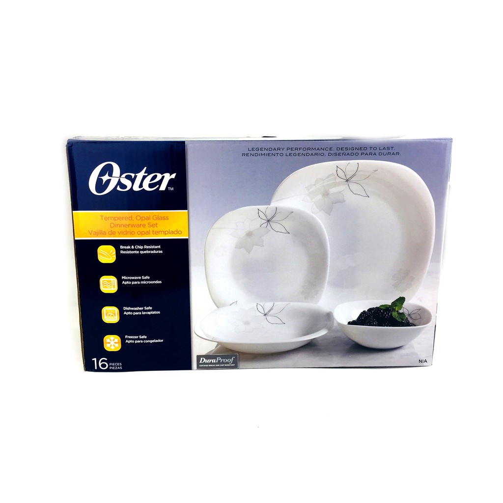 OSTER 16 pc Dura Proof Tempered, Opal Glass Dinnerware Set Shopee