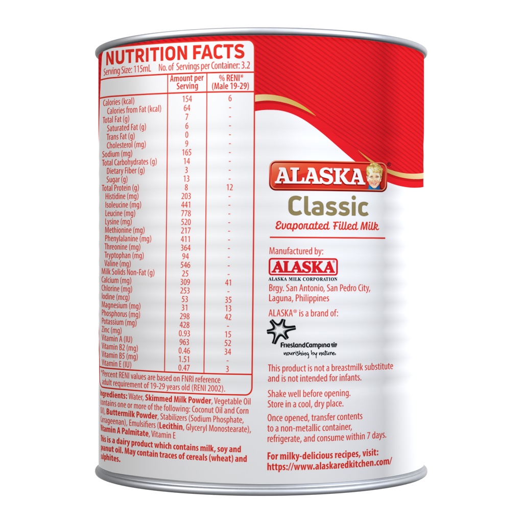 Alaska Classic Evaporated Filled Milk 370ml Set of 6 presyo ₱354