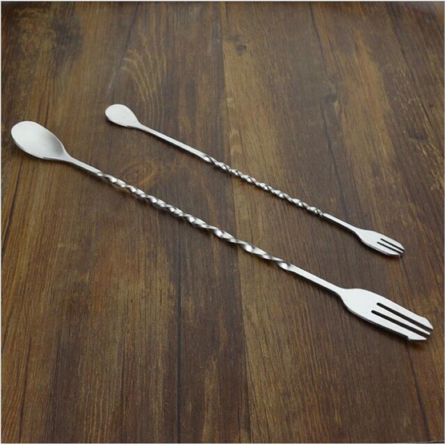 COD Milk Tea Coctail Double Headed Stirrer Spoon and Fork Bar Fruit