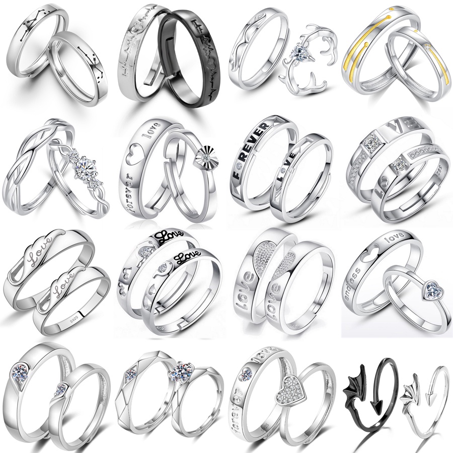 Fashion Couple Ring Women Men Rhinestone Engagement Wedding Open