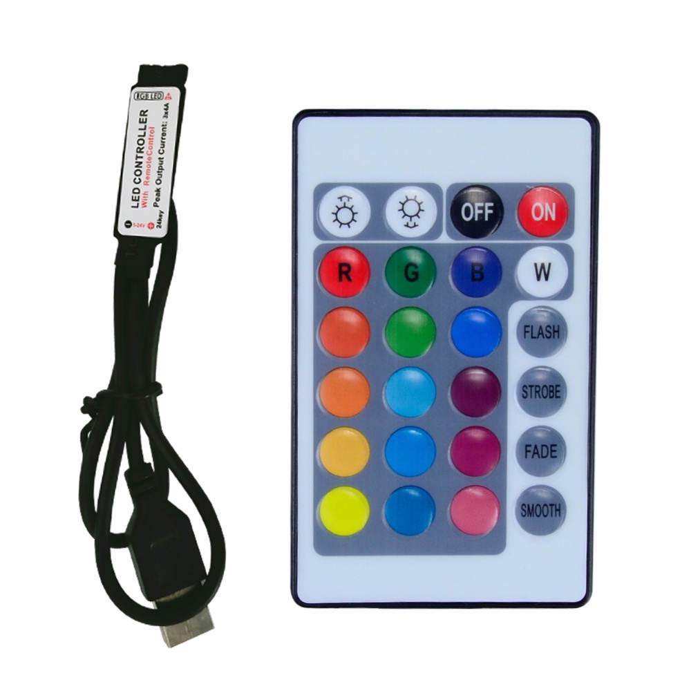USB 24 Key RGB LED Controller 5V IR Remote RGB LED Dimmer Interface 4