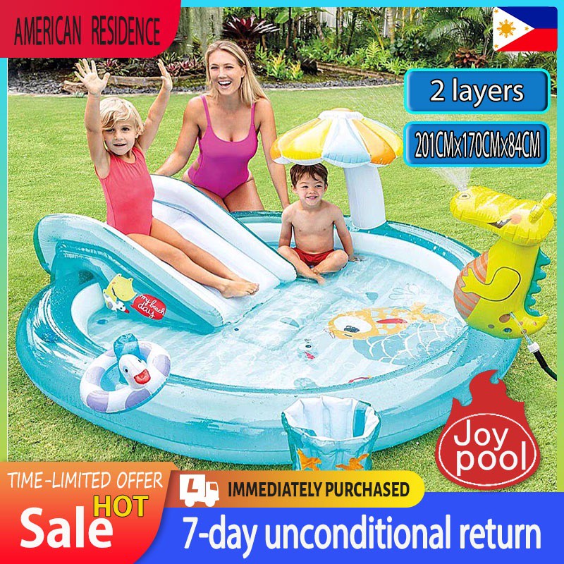 【Ready Stock】℗Inflatable Swimming Pool Slide Spray Water Family Games
