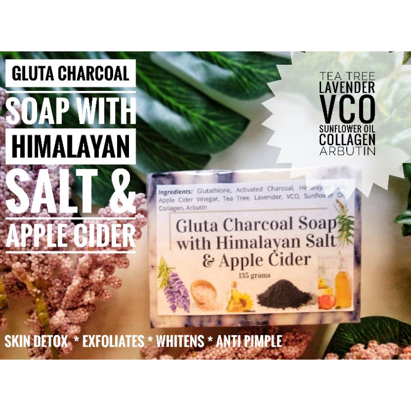 GLUTA CHARCOAL SOAP with HIMALAYAN SALT & APPLE CIDER, ANTI ECZEMA