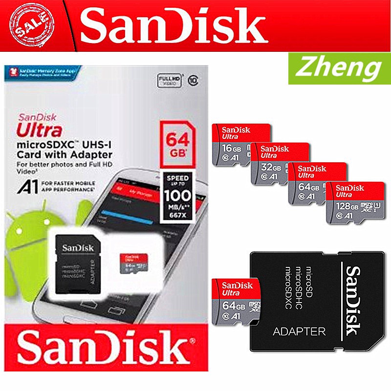 SANDISK Class10 Micro SD 16 32 64 128 256 512 GB 100MB / s TF Flash