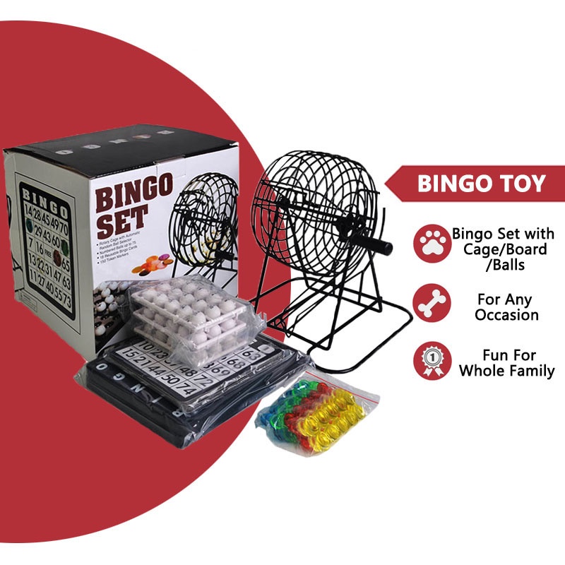 Deluxe Bingo Game Set with Bingo Cage, Bingo Board, Bingo Balls, 18