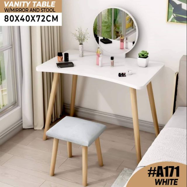 A171 Scandinavian Vanity Table with mirror and stool set Shopee