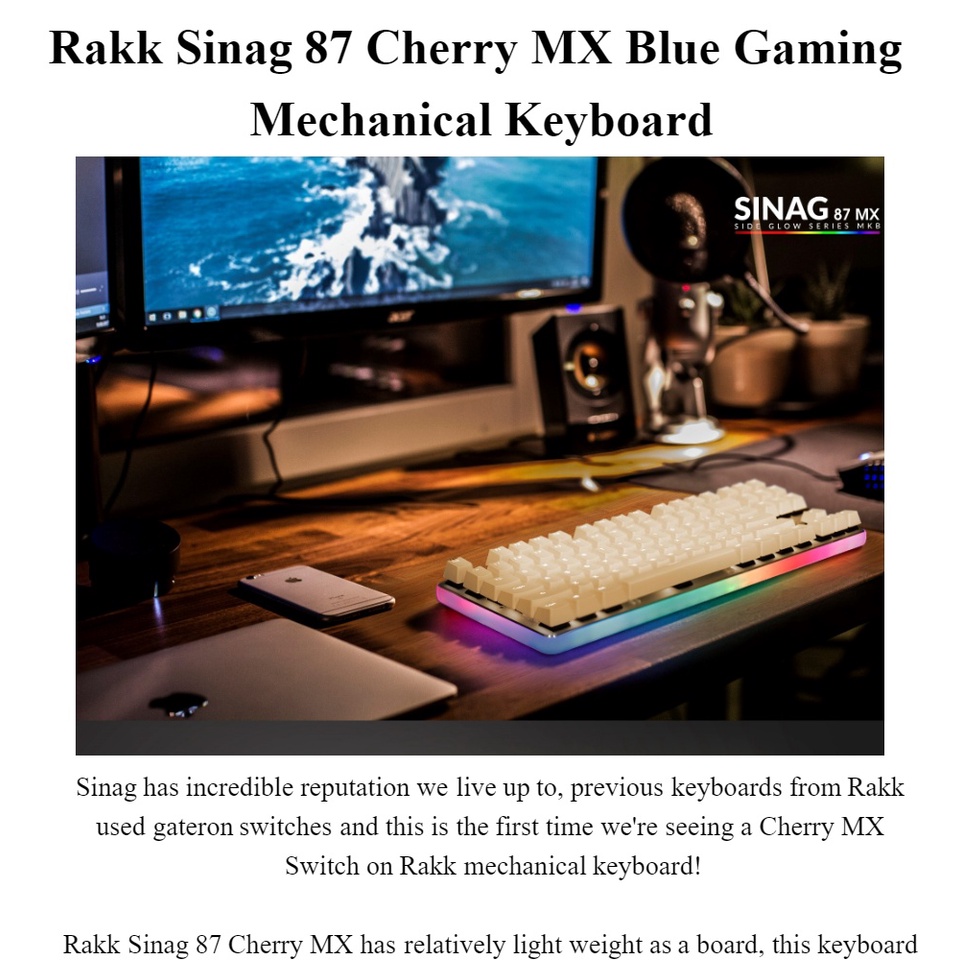 Rakk Sinag 87 Cherry MX Blue Gaming Mechanical Keyboard, Elegant design