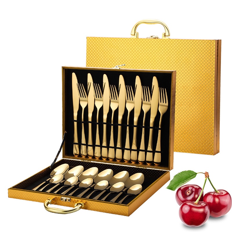 24pcs 304 Gold cutlery Set Stainless Steel cutlery Set Knife Fork Spoon