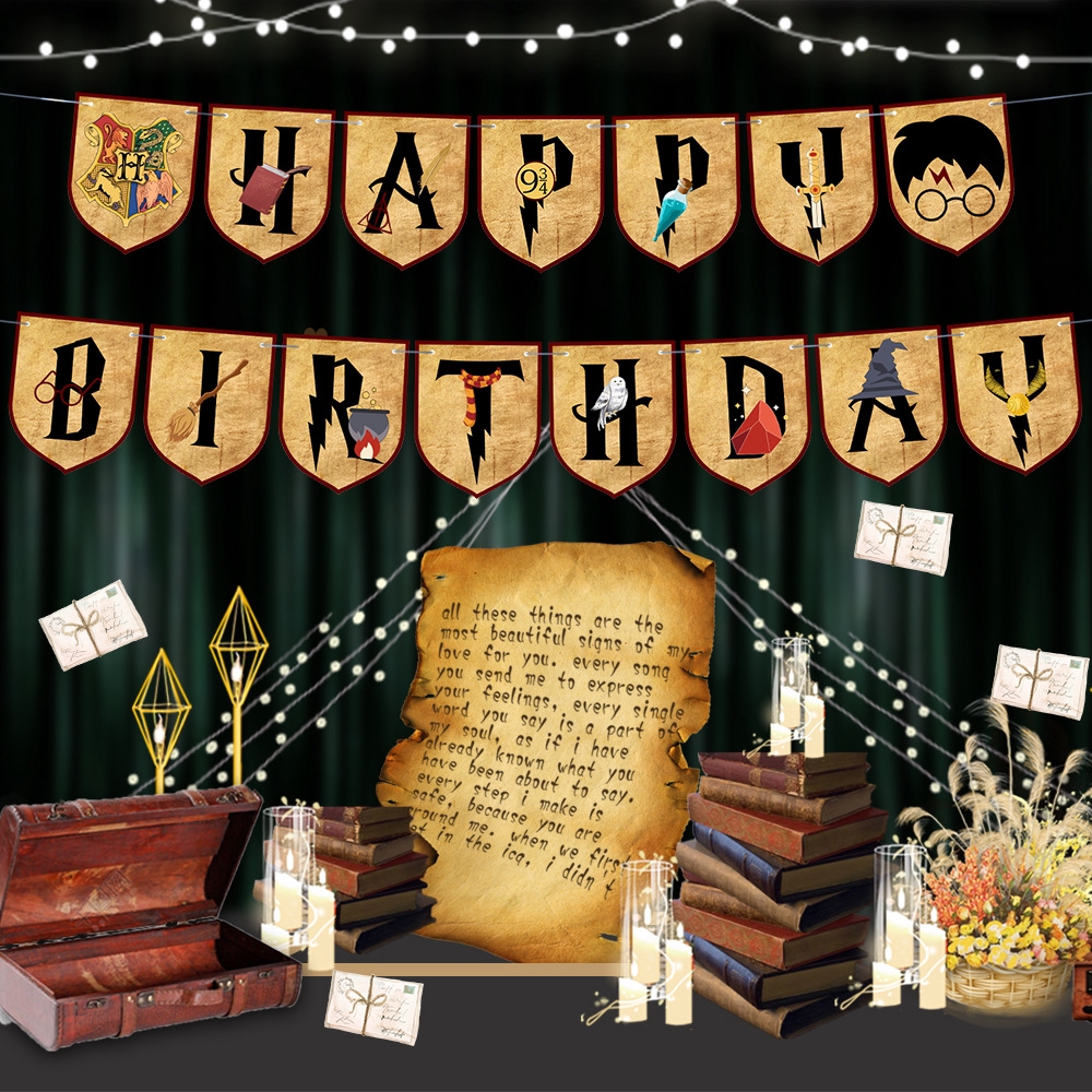 magic academy harry potter happy birthday bunting flag banner party