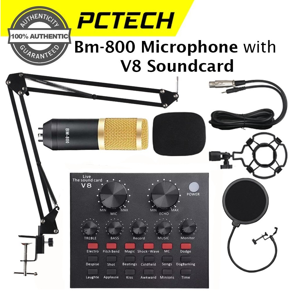 Bm800 Microphone with V8 Soundcard for Studio Recording Streaming