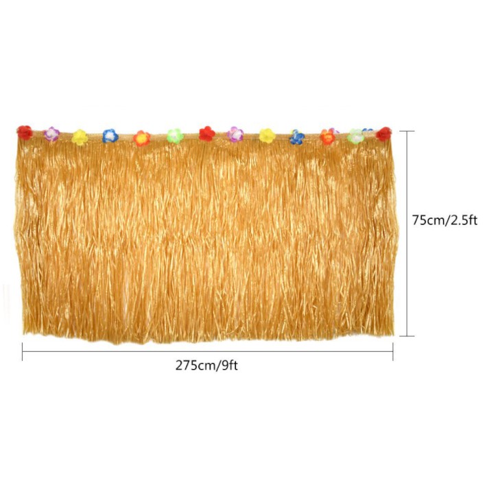 KUUQA Artificial Grass Table Skirt Flower Inlaid Hawaiian Tropical Luau