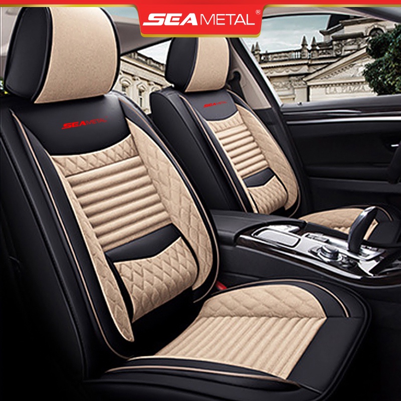 SEAMETAL Luxury Car Seat Cover Pu Leather Seatscovers Flax Breathable