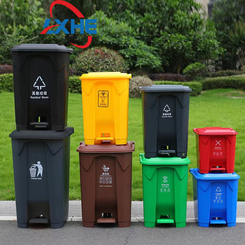 Large outdoor trash can with pedals, 15L/50L/80L/100L plastic rectangular trash can with lid