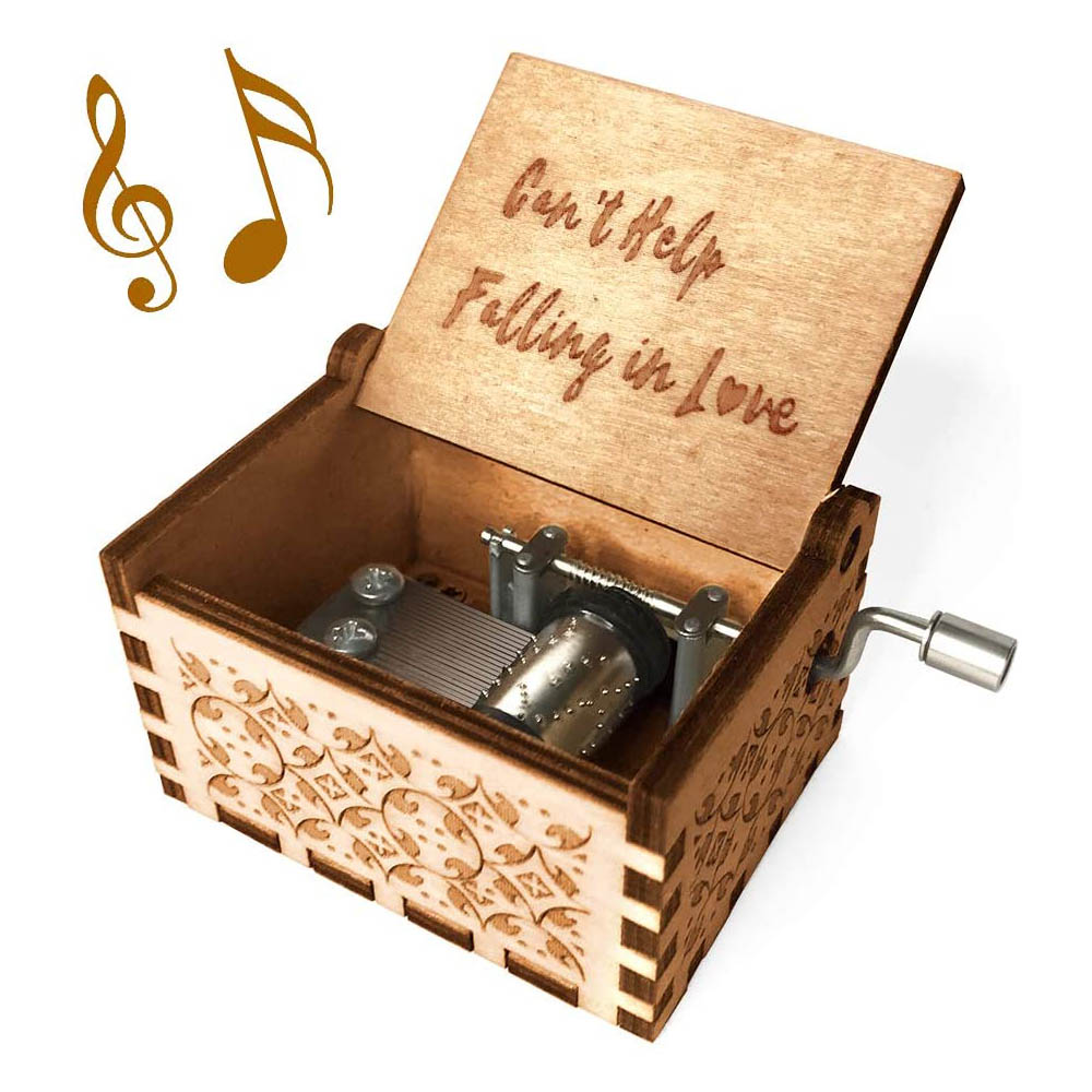 Wooden Music Box "Can't Help Falling in Love" Engraved Musical Case