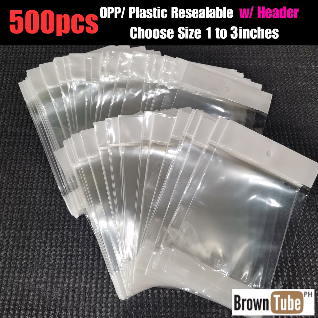 [500pcs with HEADER] Resealable PP / OPP Packaging Plastic w/ adhesive