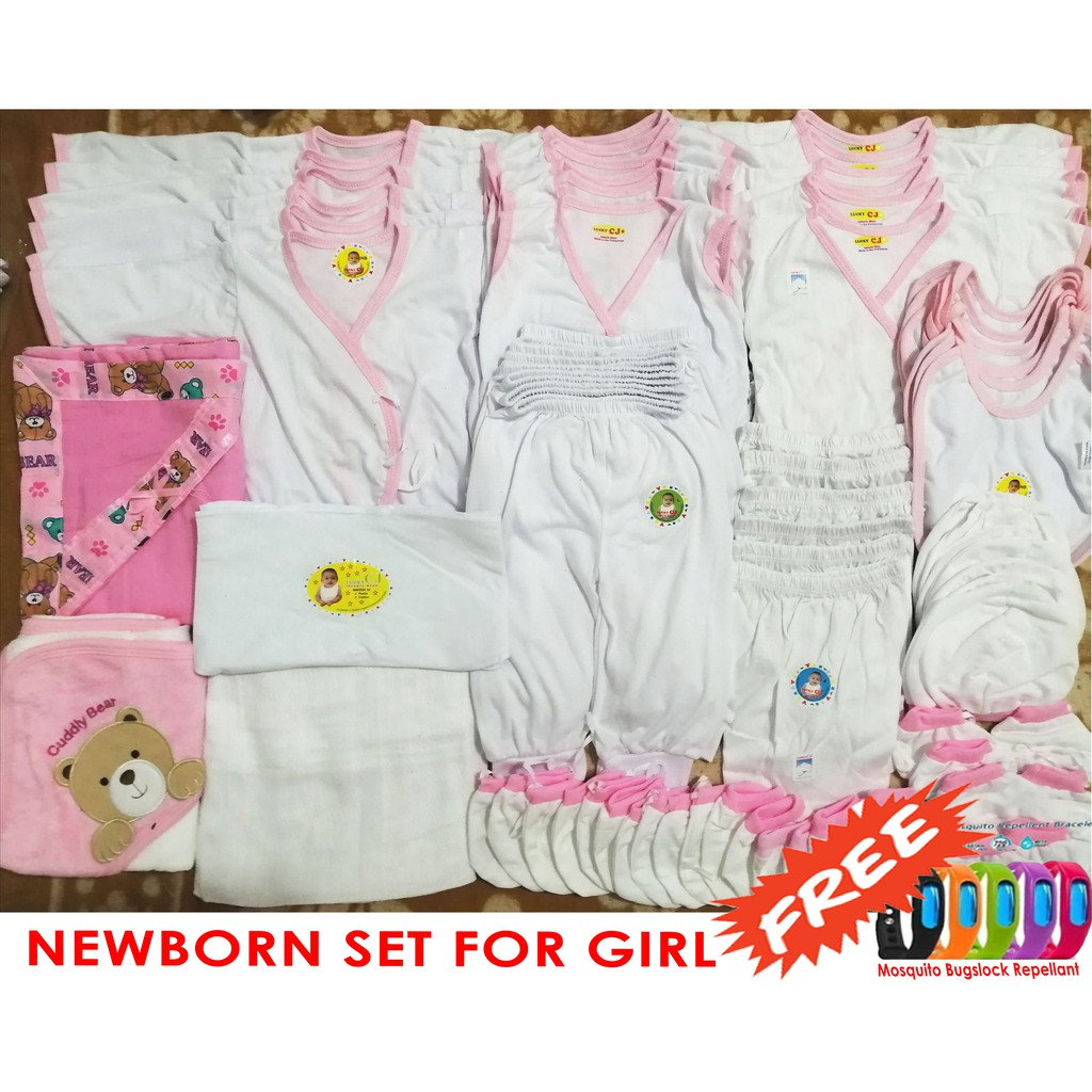 Newborn Clothes Set for Baby Girl Pink I Colored Lining Barubaruan Set