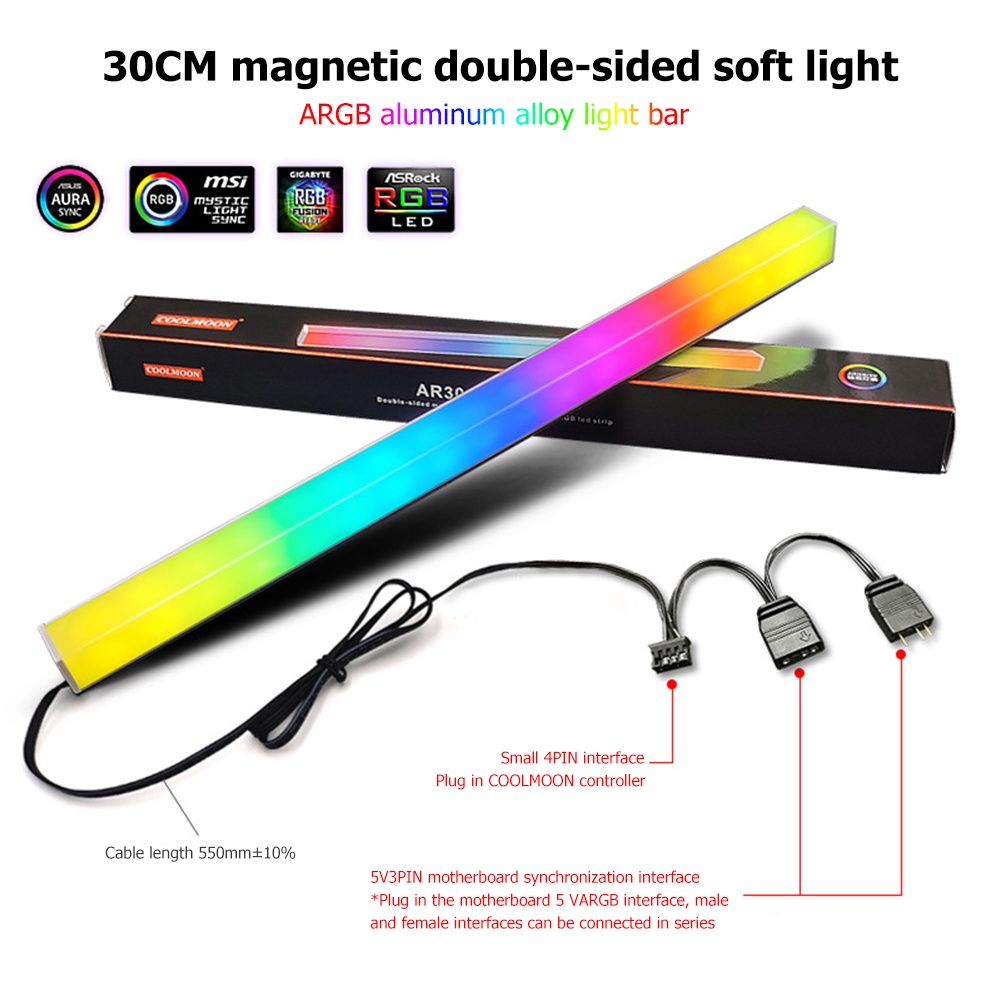 COOLMOON 300mm 5V 3Pin AURA SYNC RGB Light Strip ARGB Soft Light bar Cable PC MOD LED Chassis