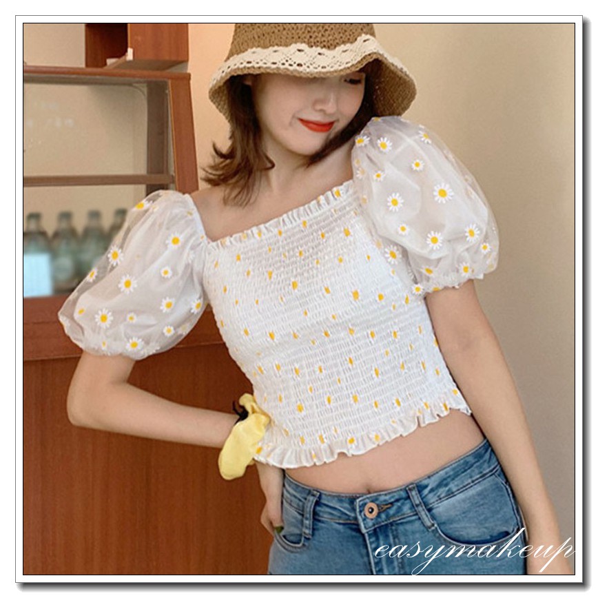 Women's Korean Style Daisy Floral Chiffon Short Sleeve