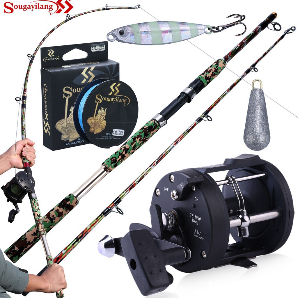Sougayilang New 20KG Drag Spinning Fishing Rod Set Fishing Rod Spinning