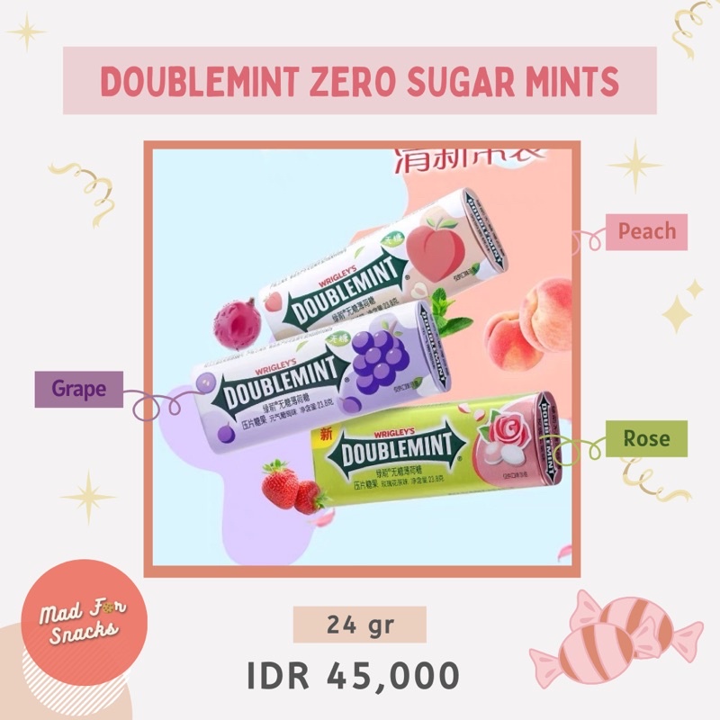 Doublemint Zero Sugar Mints (Peach / Grape / Rose) Shopee Philippines