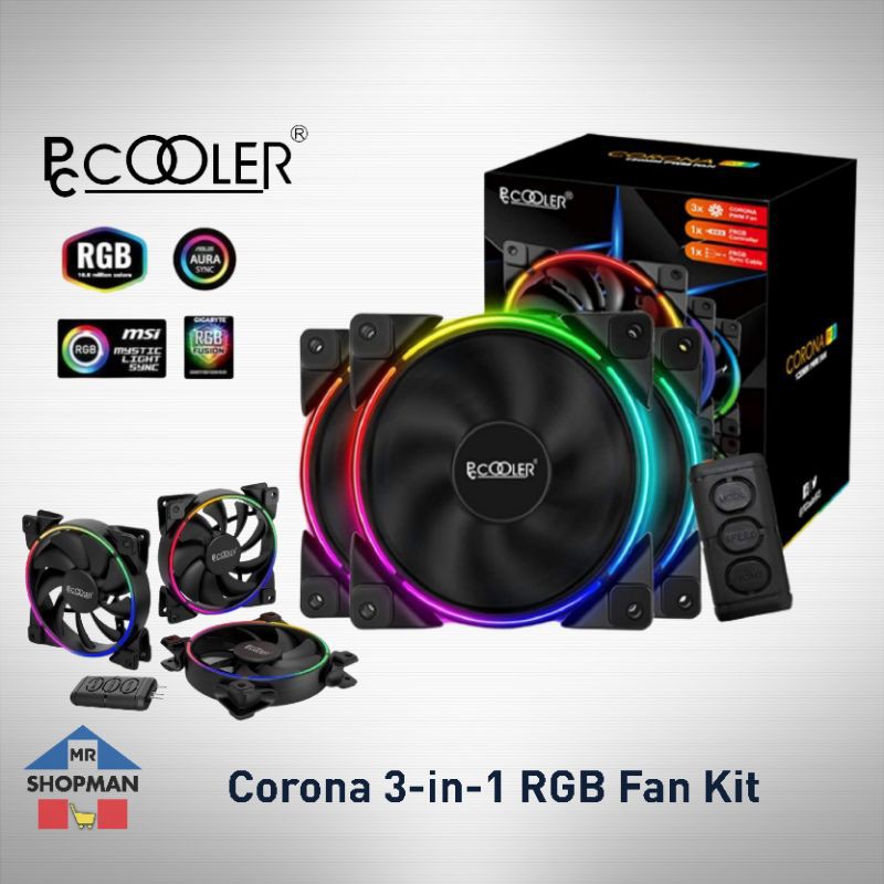 PCCOOLER Corona 3 in 1 Kit RGB Fan Pc Cooler / Add on Pcooler Shopee