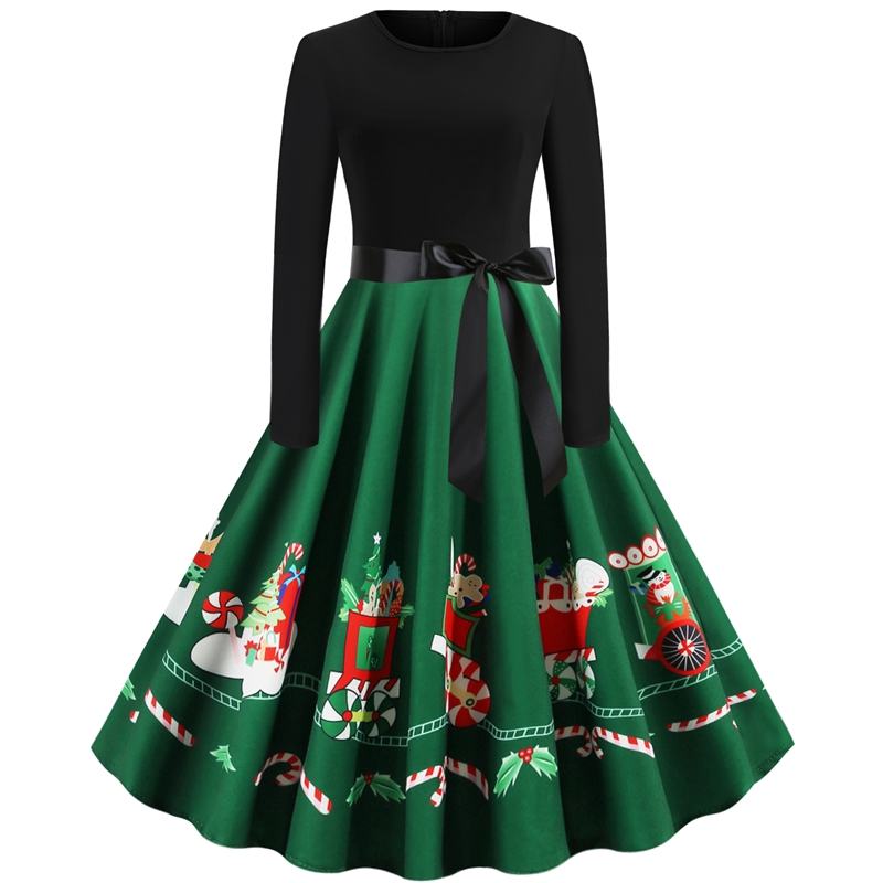 Dress For Christmas Dinner Green Long Sleeve Women Christmas Dress Party Prom Dinner Casual Midi