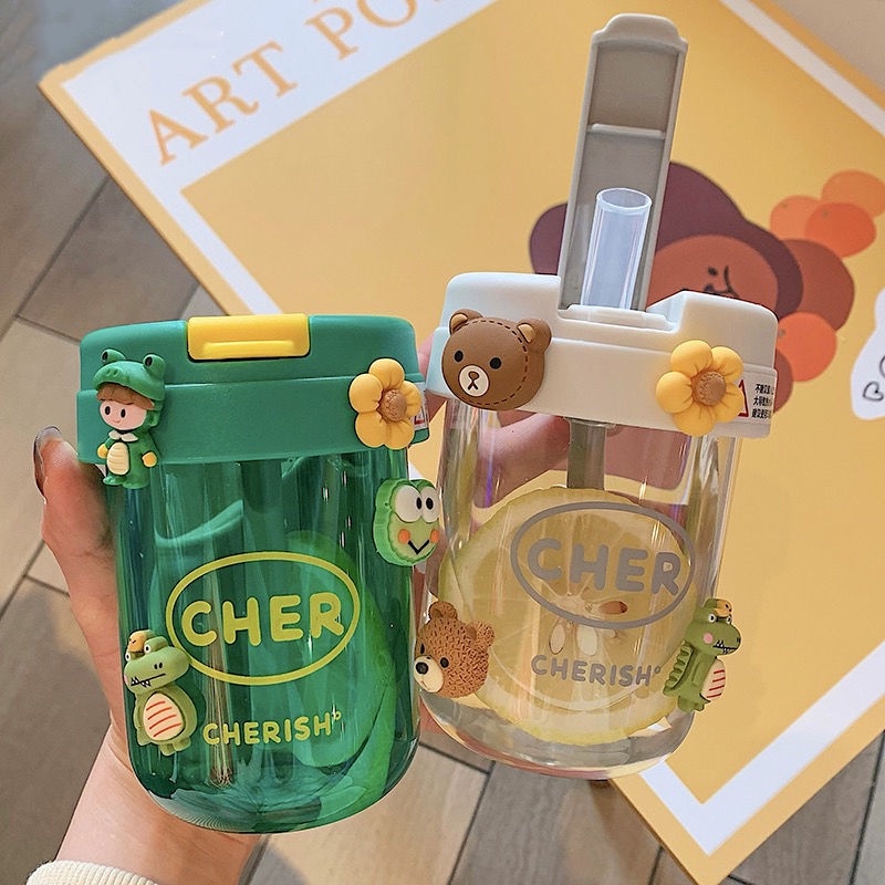 300ML Ins Style Water Bottle with Straw botol air Portable Cute Water