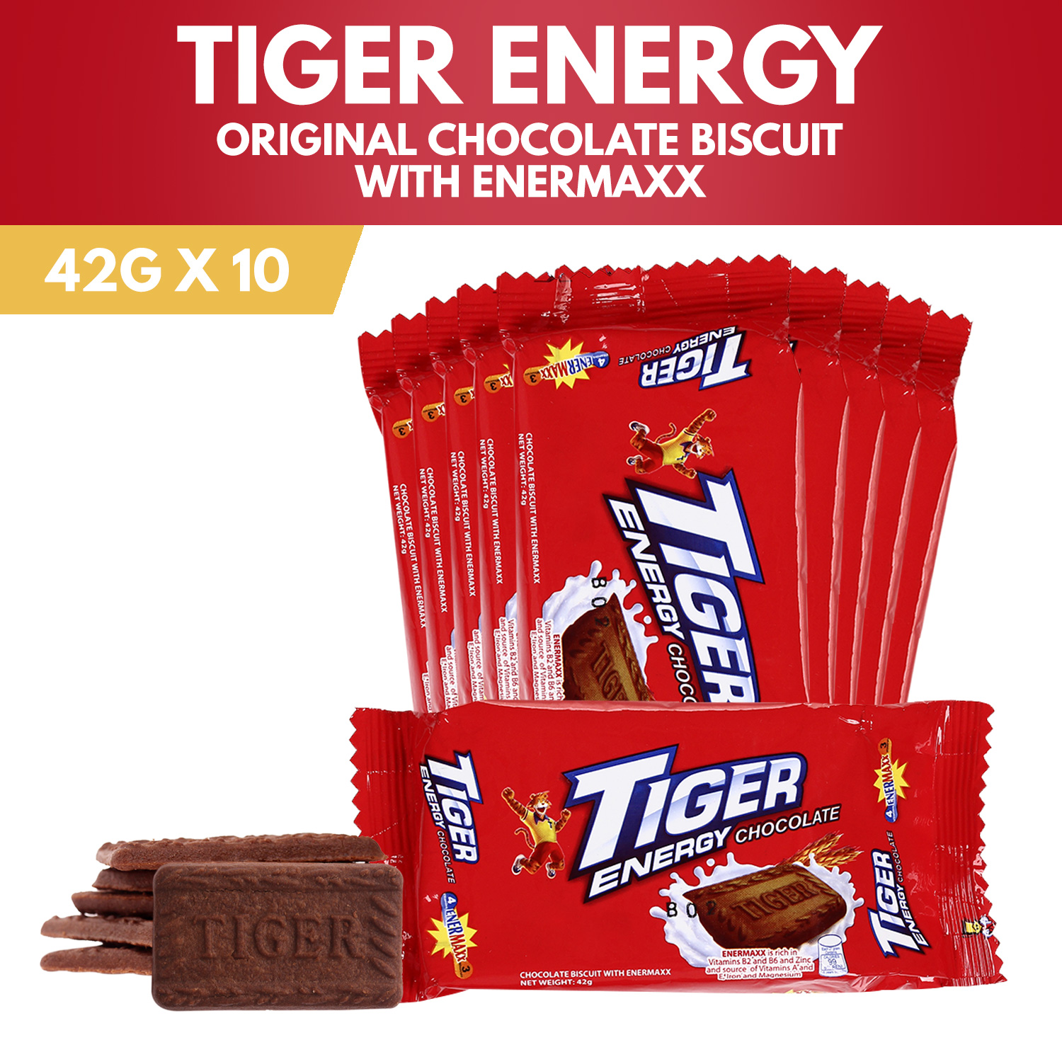 Tiger Energy Chocolate Biscuits 42g (Pack of 10) Shopee Philippines