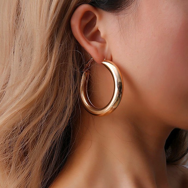 50 MM Big Gold Hoops Earrings Minimalist Thick Tube Round Circle