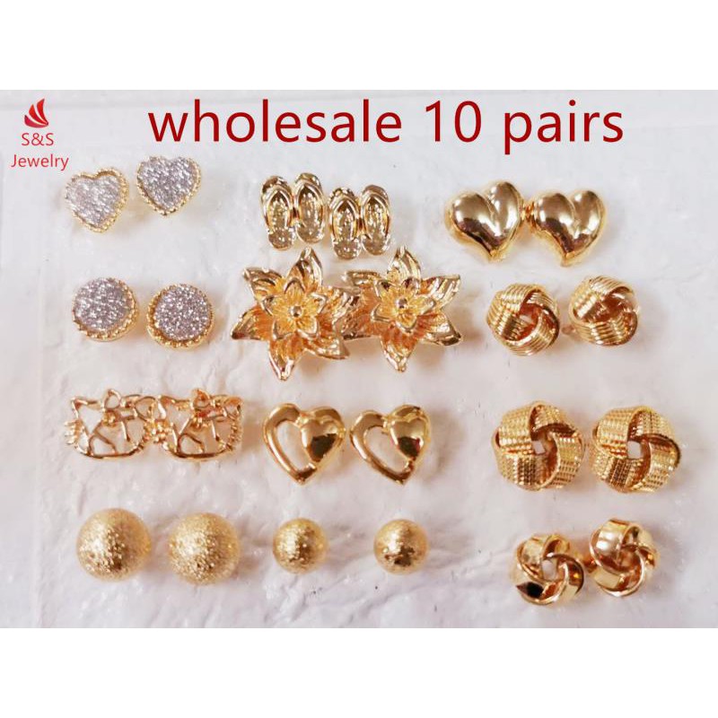 SS jewelry wholesale 10 pairs 14k bangkok gold earrings assorted