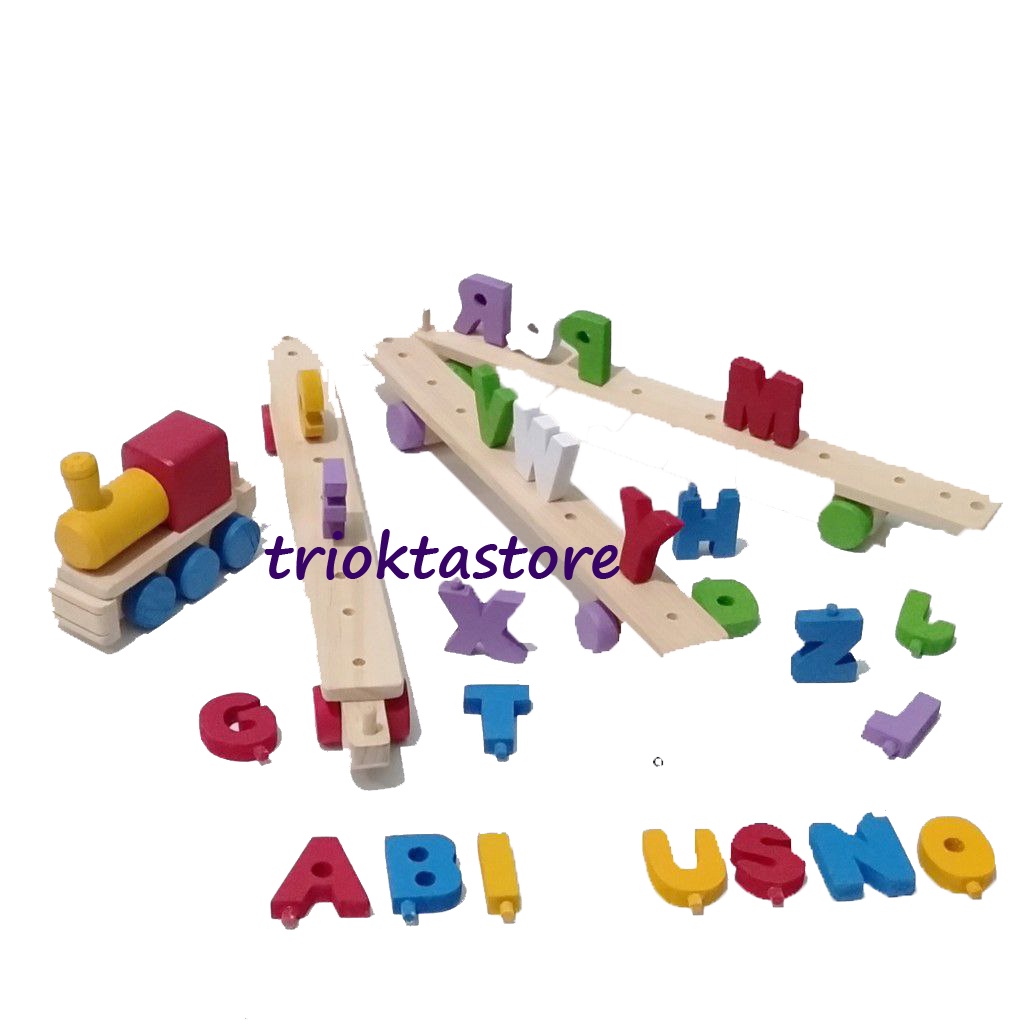 Toy Pine Wood Beam Cart Train Letters ABJAD ALFABET ALPHABETH
