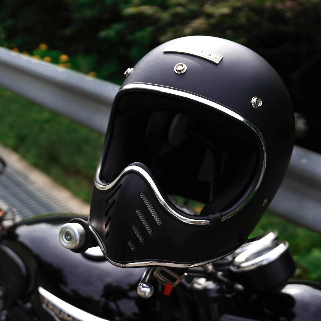 CRNK RETRO Motorcycle Helmet Fullface model Jet Black & Vanilla White Shopee Philippines