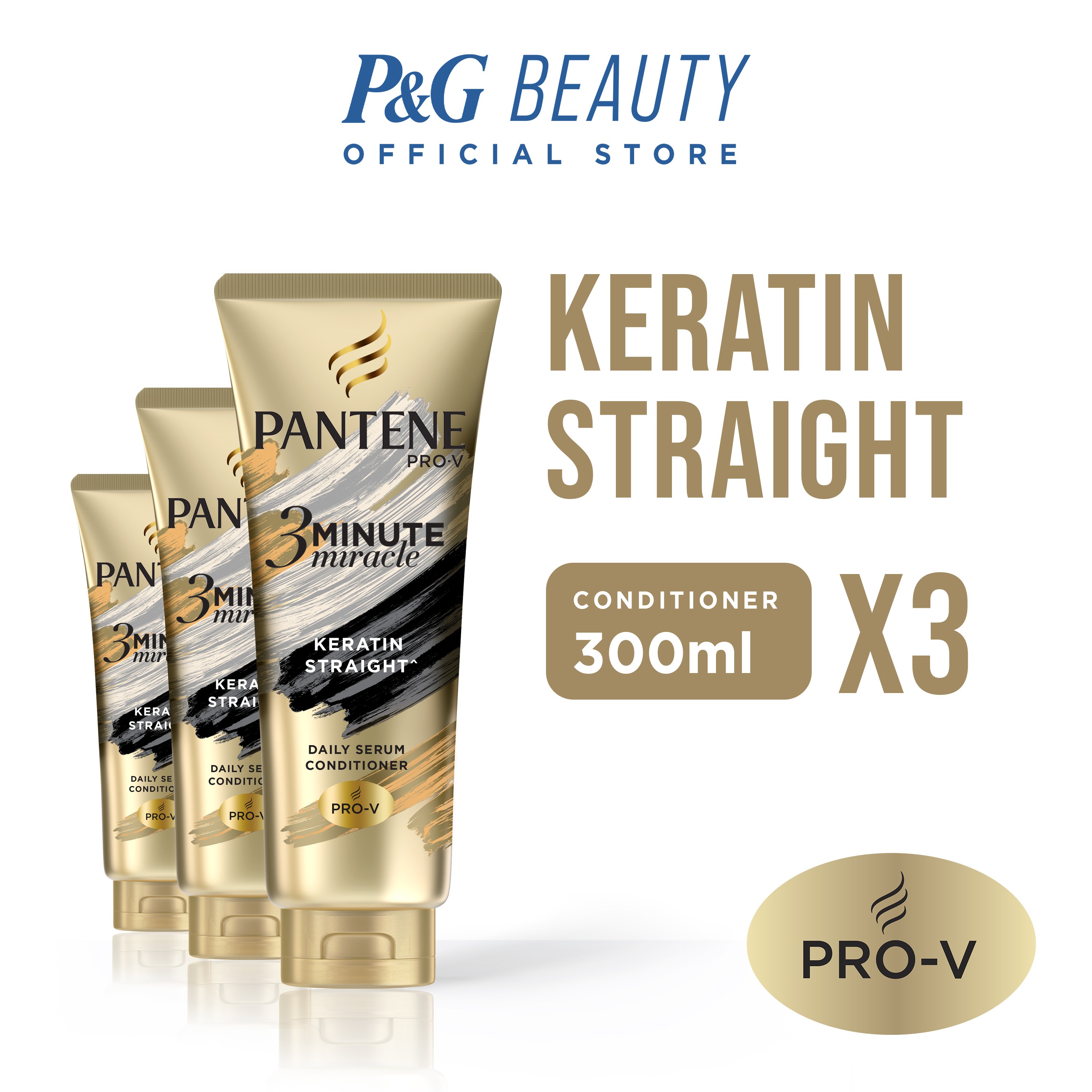 Pantene ProV Keratin Straight 3 Minute Miracle Conditioner 300mL Trio