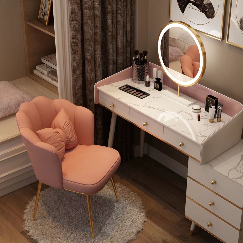 Simple Nordic Aluminium Luxury Dressing Stool Backrest Study Emas Chair