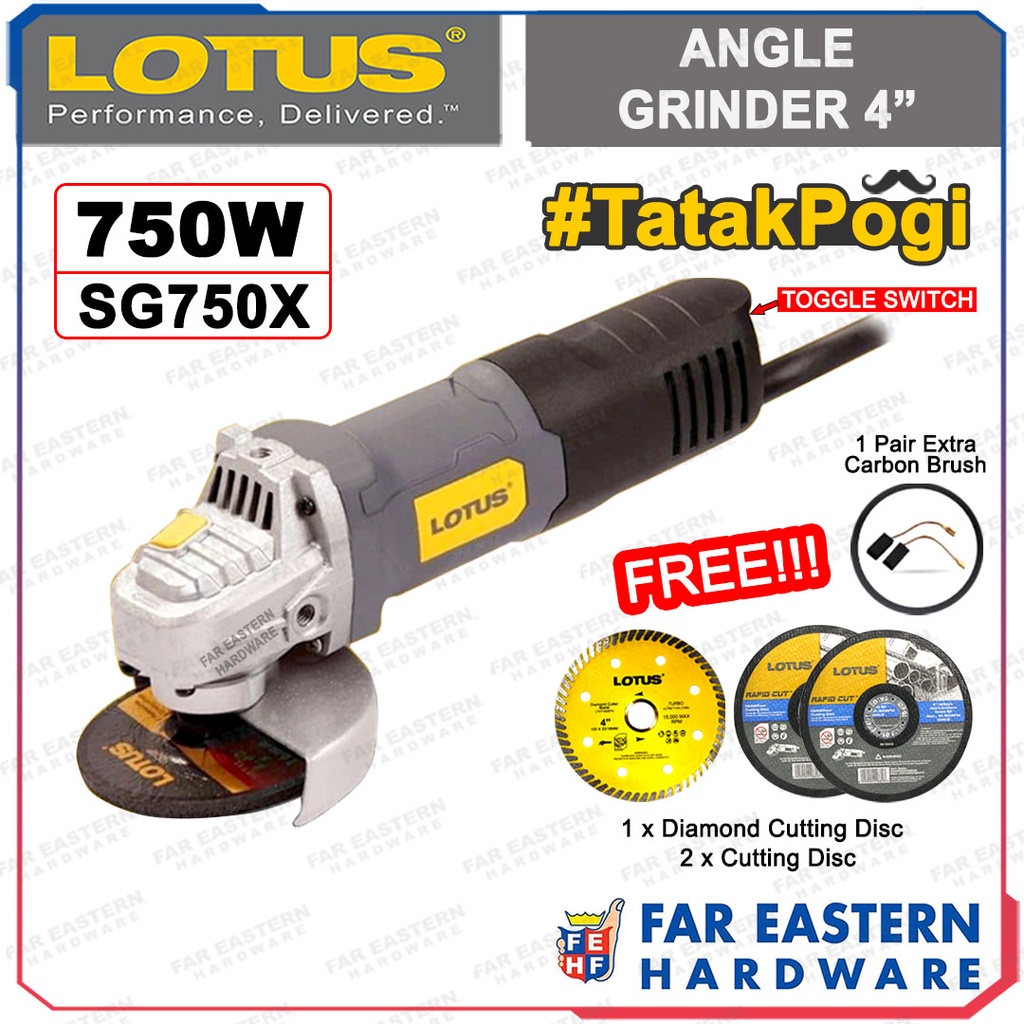 LOTUS Angle Grinder 4" 750W SG750X FREE 1x Diamond Disc 2x Cutting Disc LTPTCD Shopee Philippines