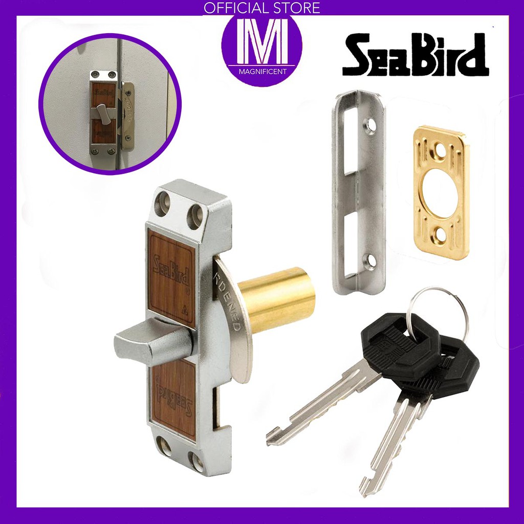 Seabird Sliding Accordion Door Latch Lock with Key (Silver) Shopee