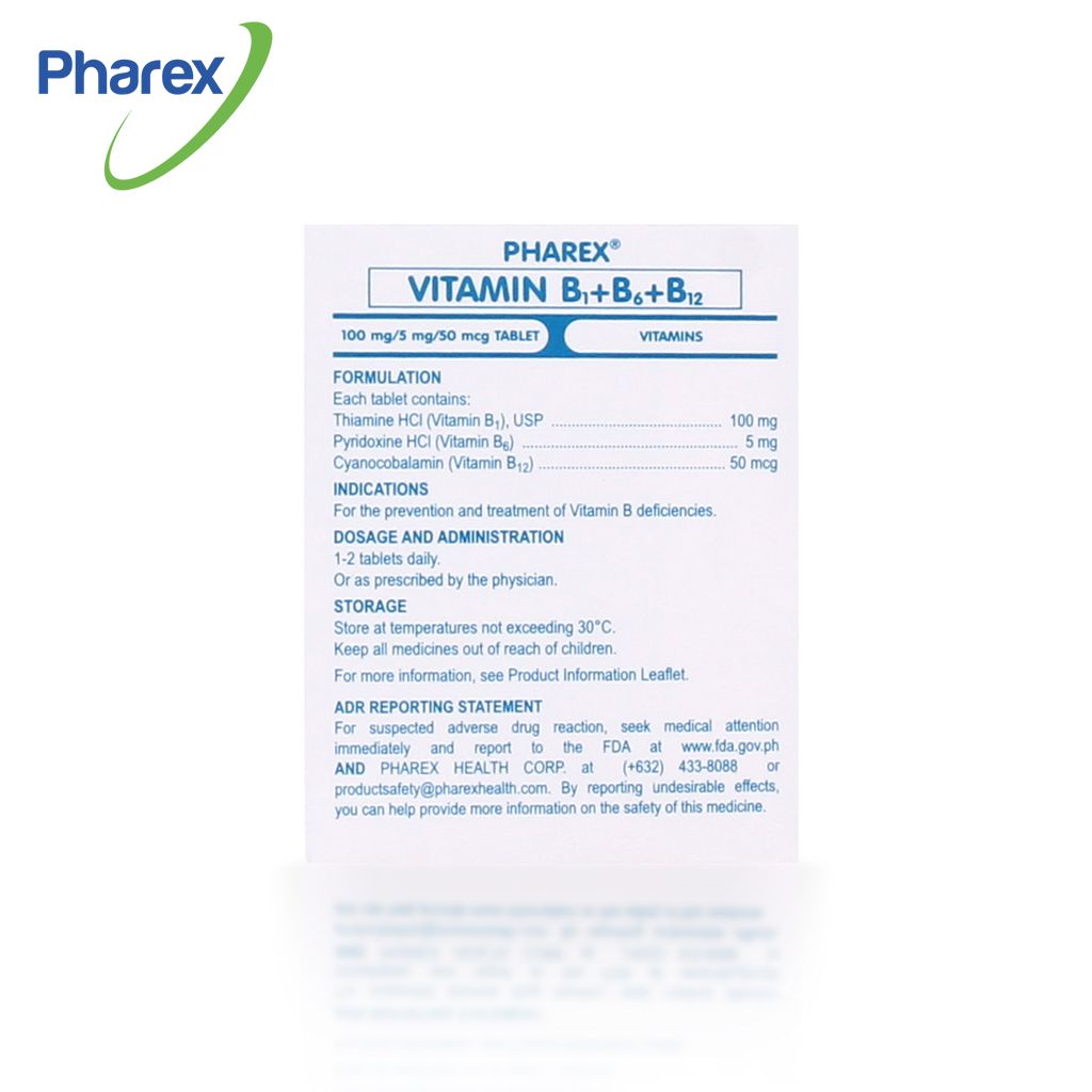 Pharex Vitamin B1+B6+B12 100mg/5mg/50mcg 100 Tablets (Nerve
