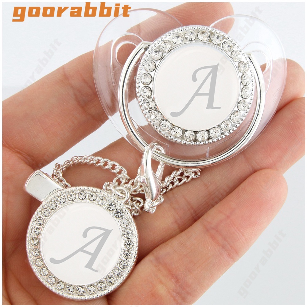 Personalized pacifier, Silver Gold Baby Pacifier with letters and chain